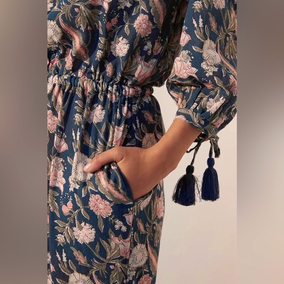 Anthropologie dRA Messie Blue Floral Cotton Jumpsuit | XS - Picture 4 of 10